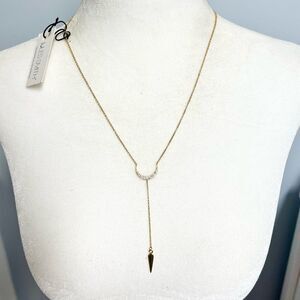 New Jules Smith Gold Rhinestone Studded Crescent Moon Dagger Dangle Necklace